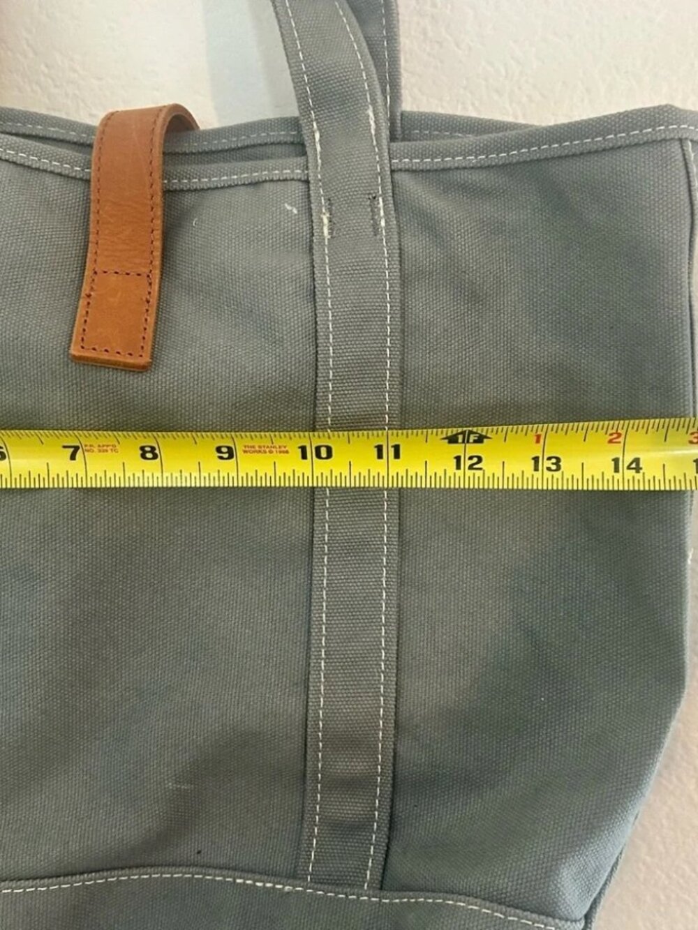 L.L. Bean Canvas Tote Bag with Leather Strap and Buckle - greyish green - Picture 9 of 10